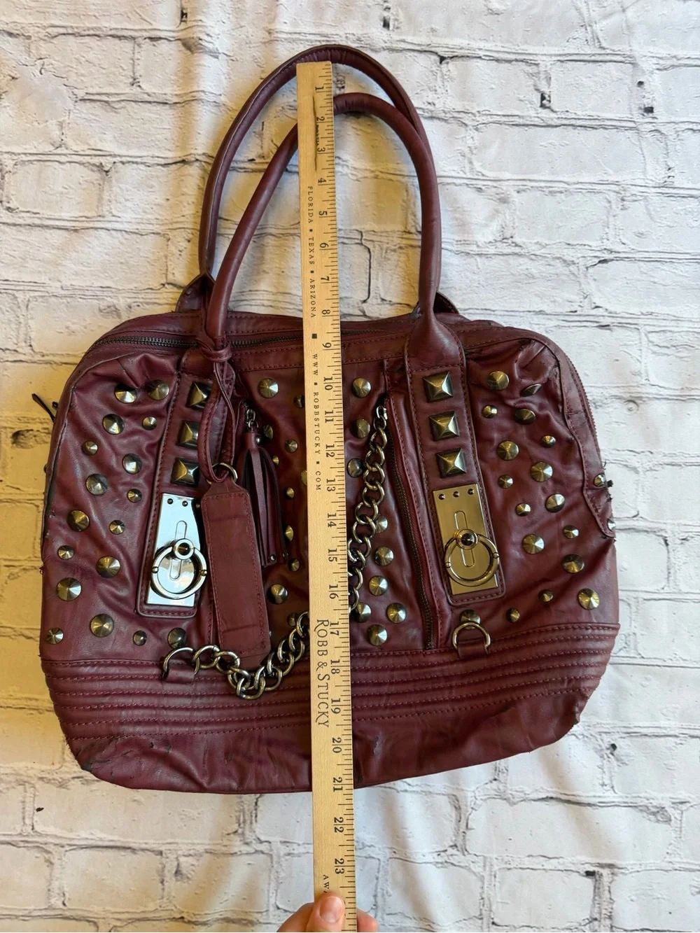 Y2K Affliction Edgy Studded Handbag Purse Tote Steampunk Metal Bag Emo Goth Rock